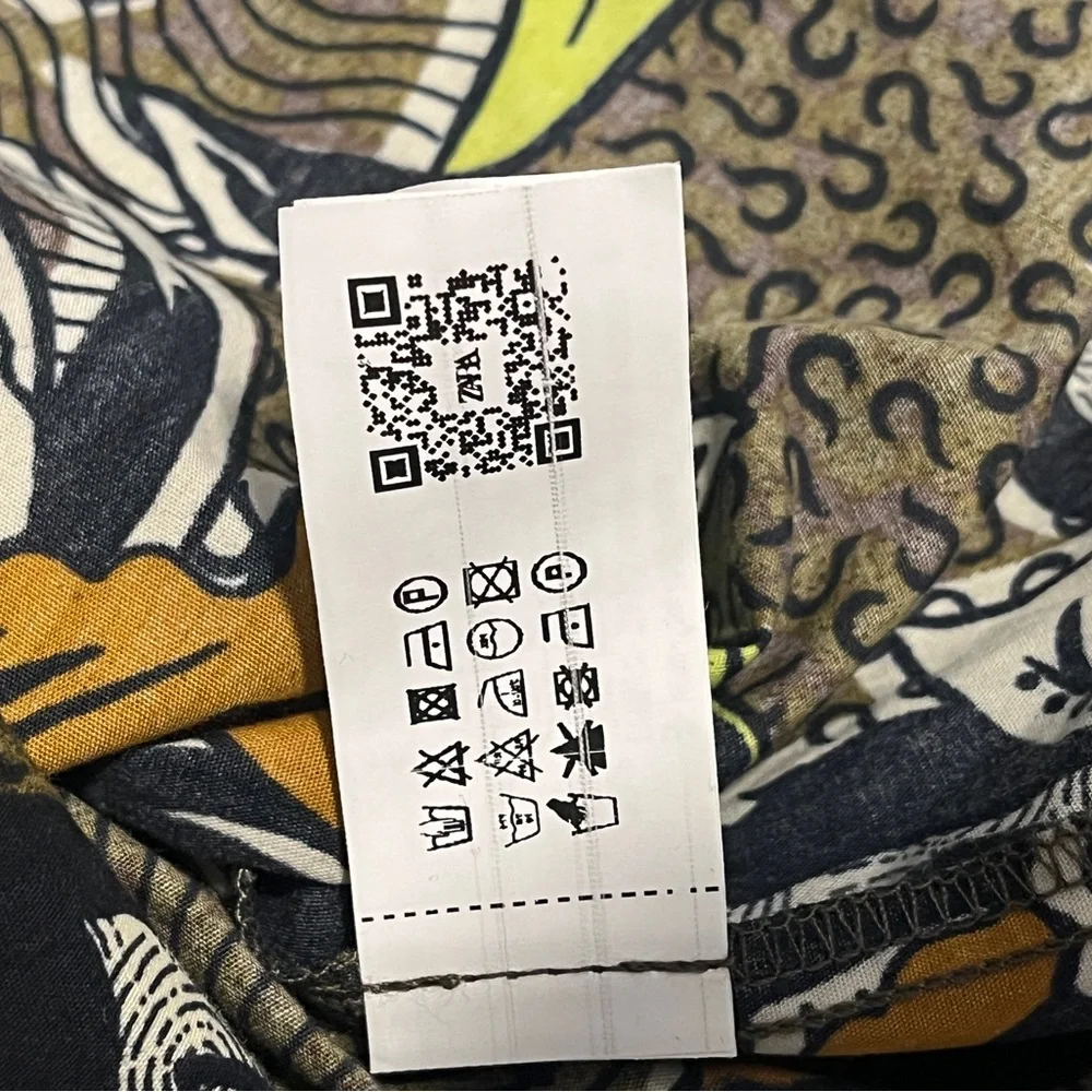 Zara Ethnic Print Beaded Floral Dress - Black, White, Green, Brown Small - Picture 16 of 16